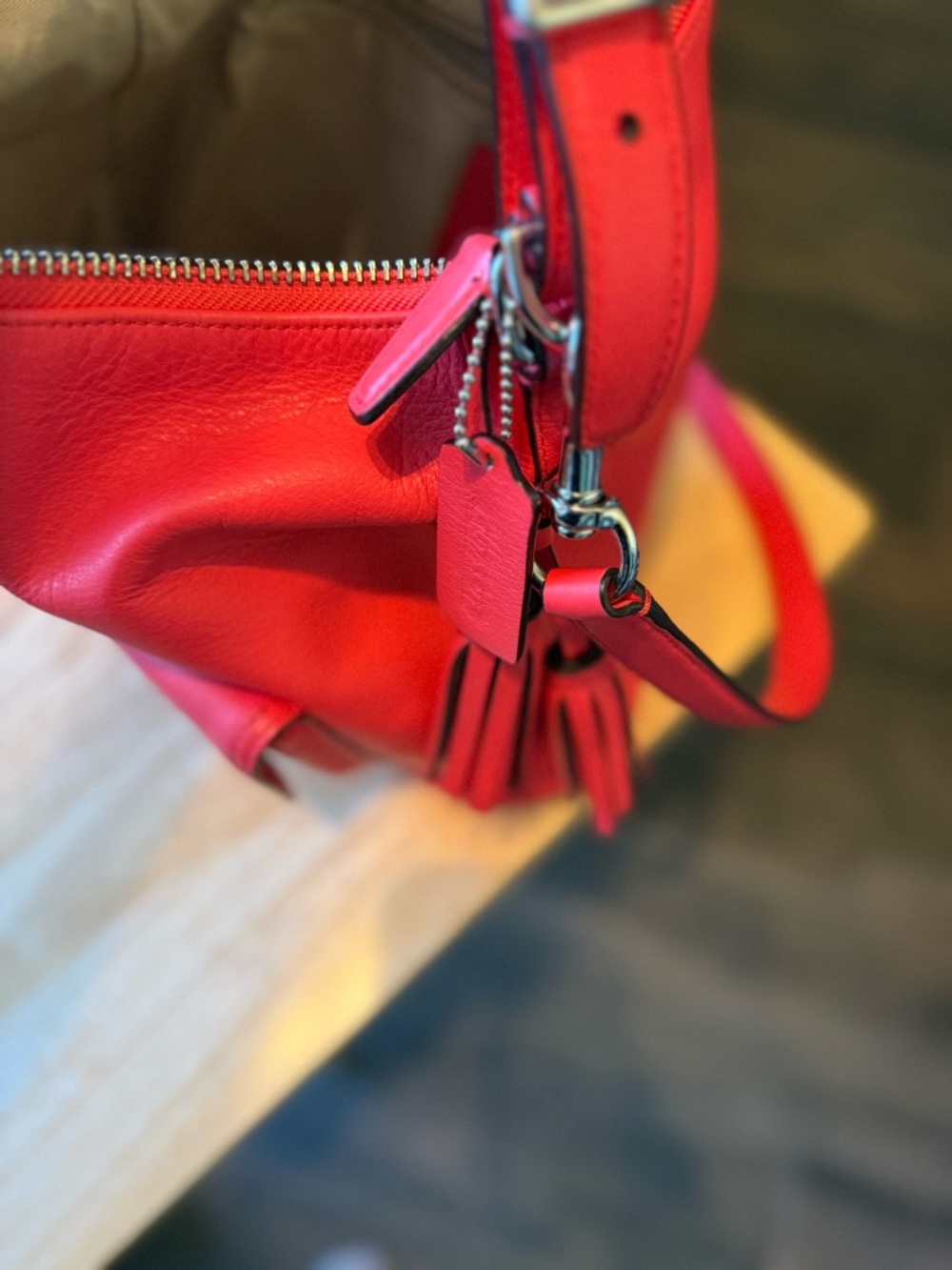 Coach Bright Pink Leather Shoulder Bag with Front Pocket - Picture 8 of 10